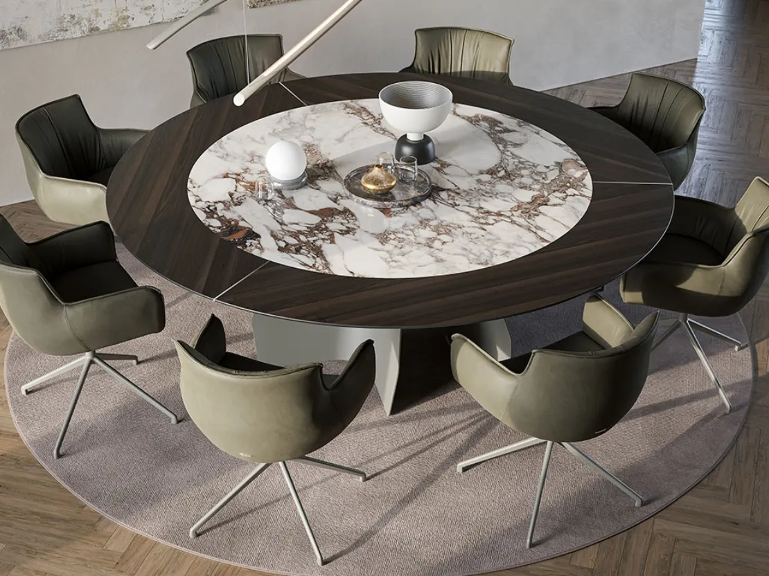 Tavolo con top in legno e ceramica Senator Ker-Wood Round di Cattelan Italia